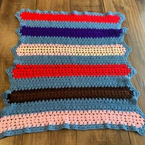 Handmade striped scalloped baby afghan blanket